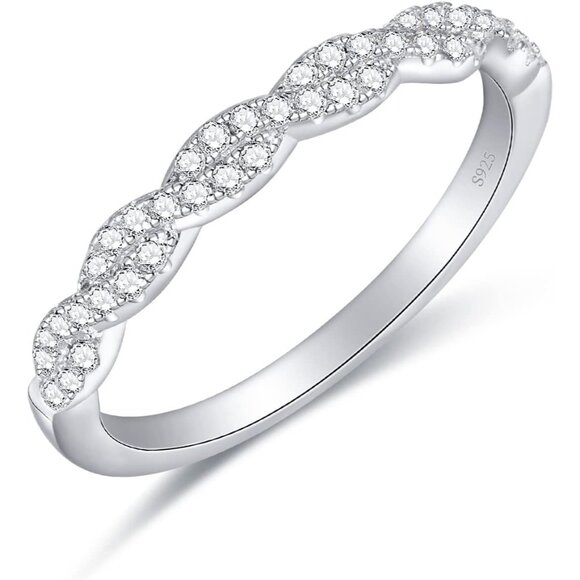 Women's E-0.3Carat-Twisted Eternity Ring Sterling Silver 18K White Gold Plated - Picture 1 of 7